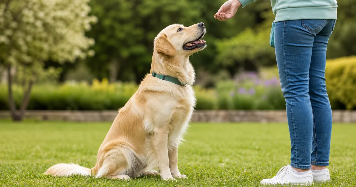 Persona entrenando a su perro con clicker y premios en parque