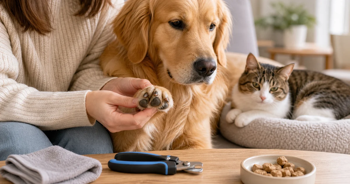 Portada editorial sobre Corte de uñas en perros y gatos: guía sin estrés