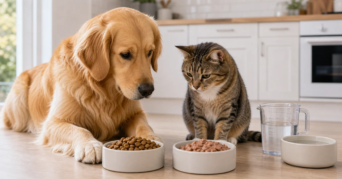 Portada editorial sobre Croquetas vs comida húmeda: cuál conviene a tu mascota