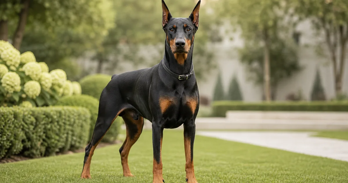 Doberman elegante de perfil con orejas naturales