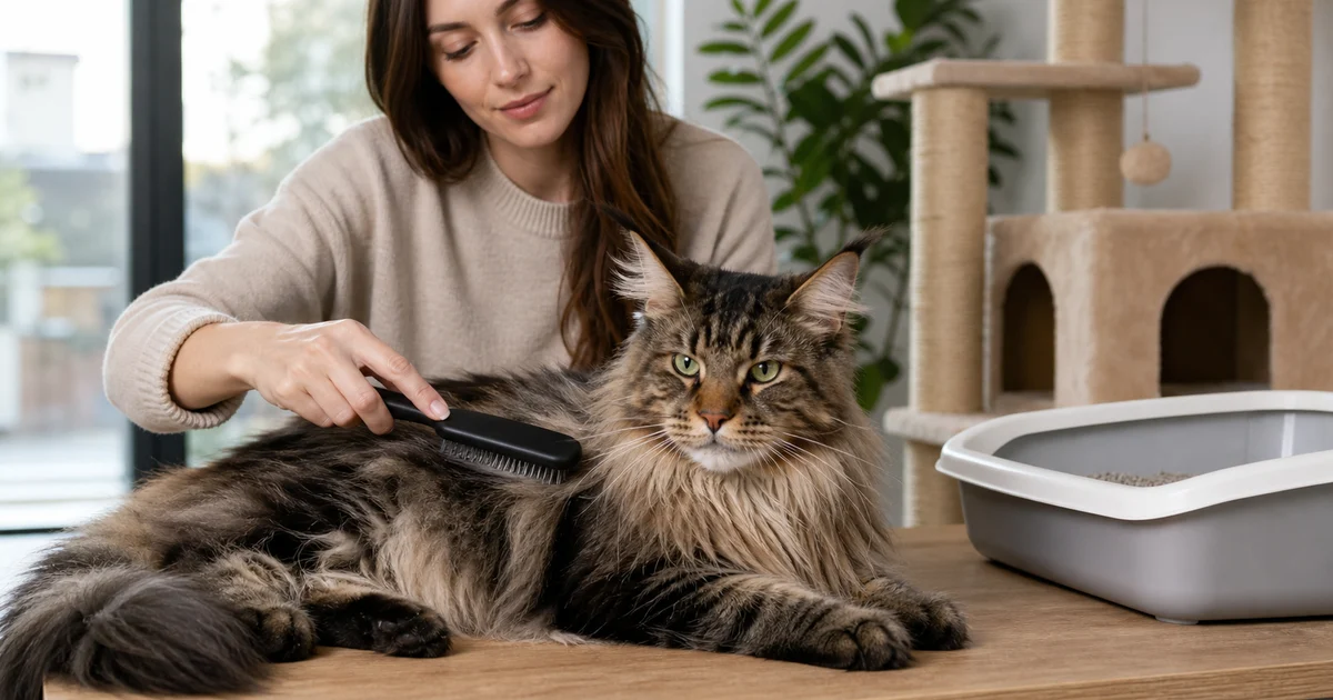 Portada editorial sobre Maine Coon: cuidados de salud que debes conocer