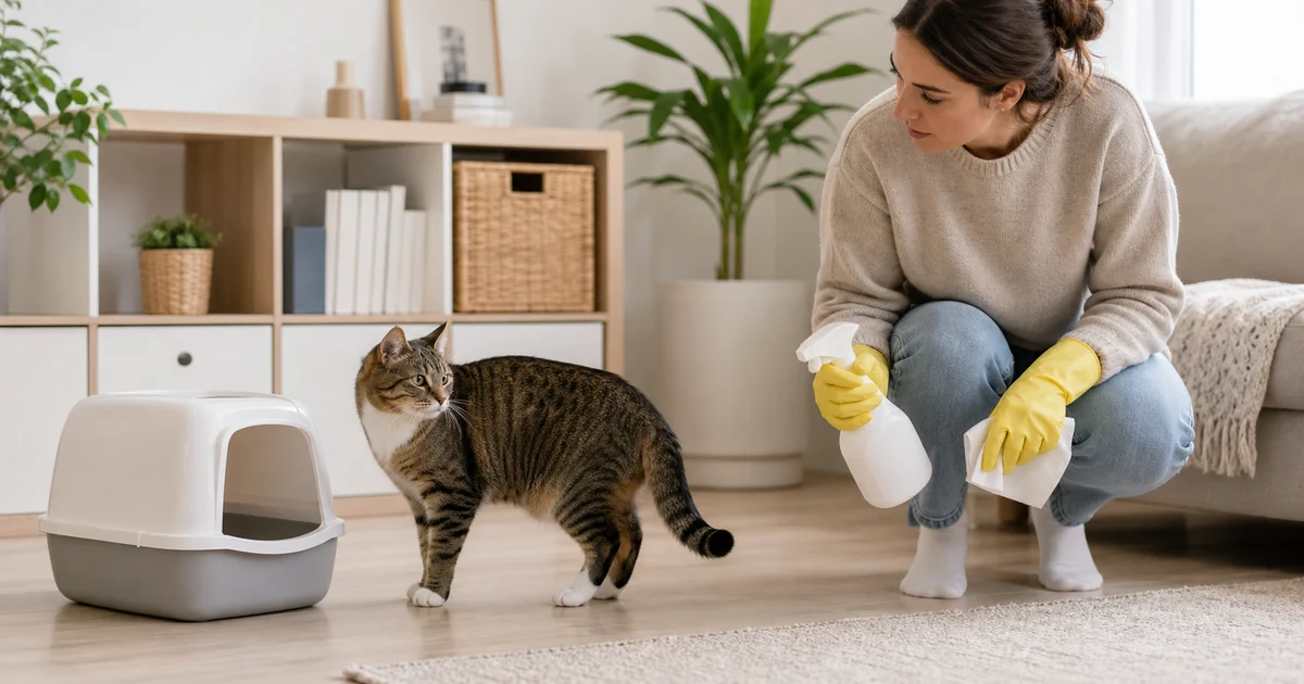 Portada editorial sobre Gato que orina fuera del arenero: causas y solución