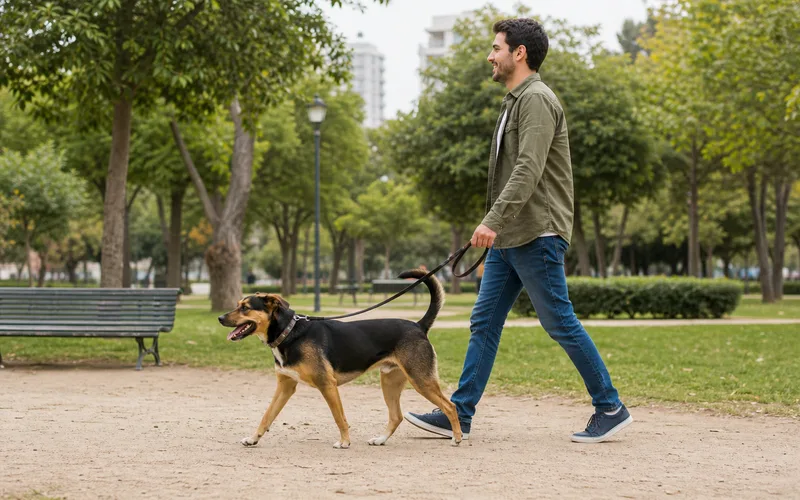 Perro junto a su dueño en un parque de Chile