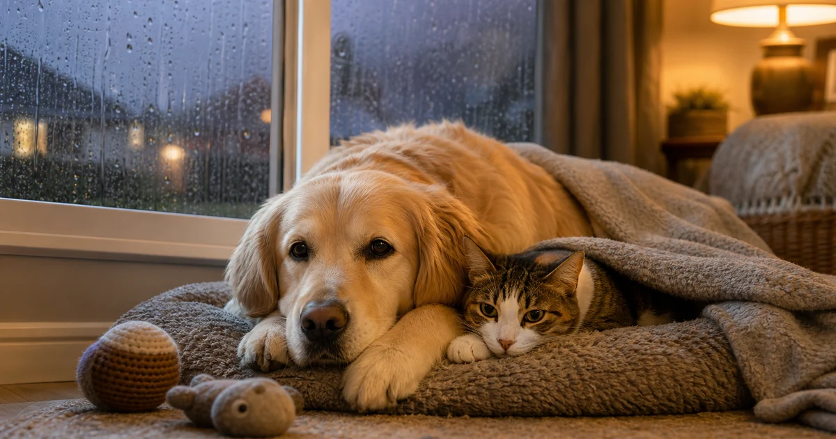 Portada editorial sobre Lluvia y tormentas: cómo proteger a perros y gatos
