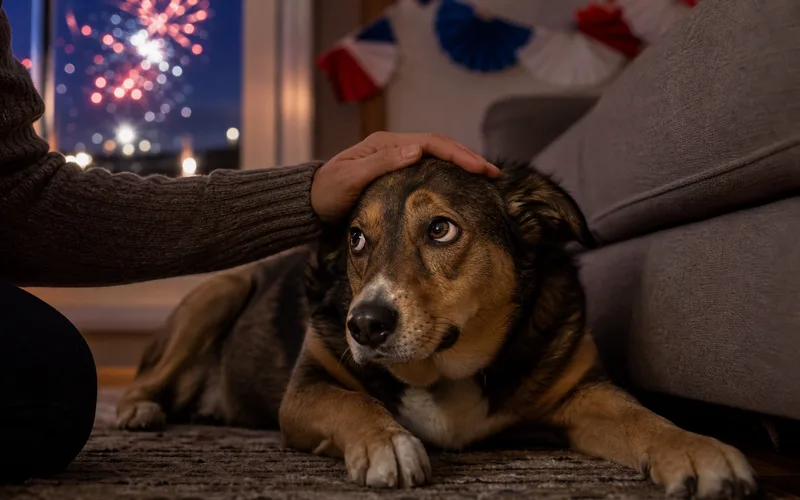 Perro asustado durante los fuegos artificiales de Fiestas Patrias