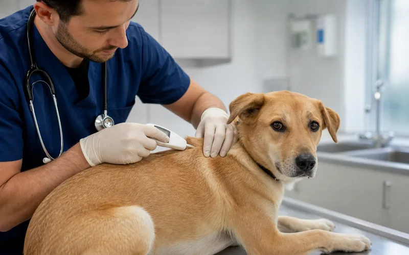 Veterinario implantando un microchip a un perro