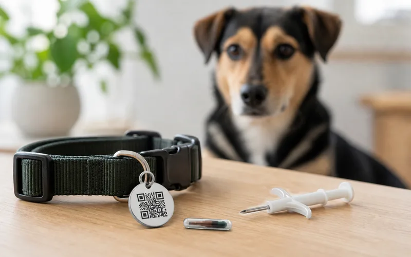 Placa QR y microchip para identificar mascotas