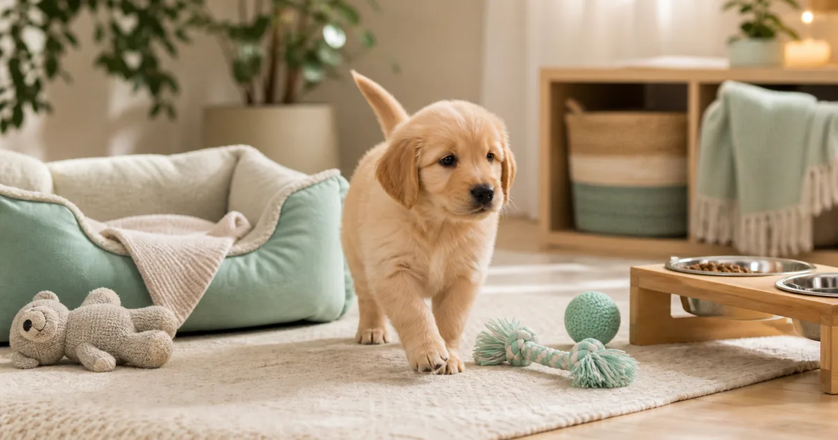 Cachorro pequeño explorando su nuevo hogar con curiosidad
