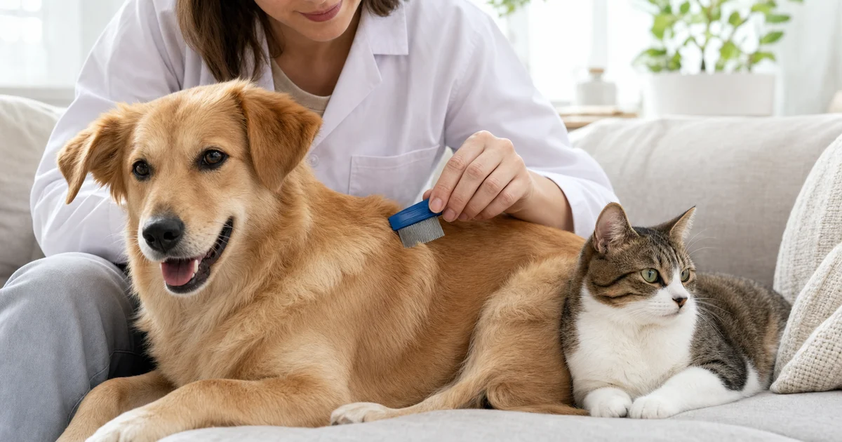 Portada editorial sobre Pulgas en perros y gatos: cómo eliminarlas y prevenirlas
