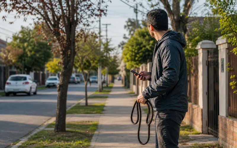 Persona buscando a su perro perdido en el barrio