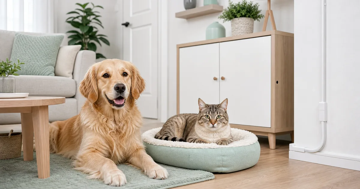 Hogar seguro con perro y gato conviviendo en ambiente protegido