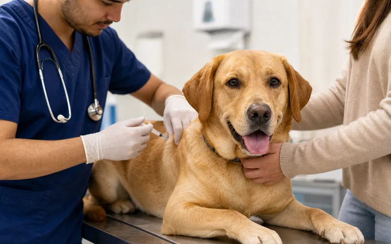 Veterinario vacunando a un perro