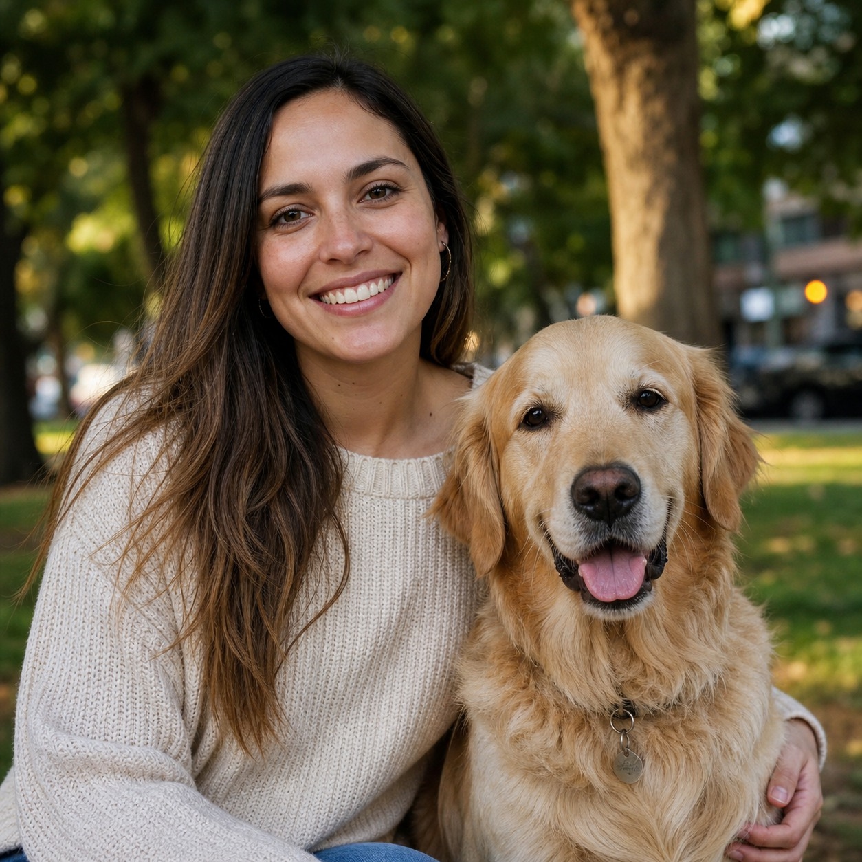 Camila con su golden retriever