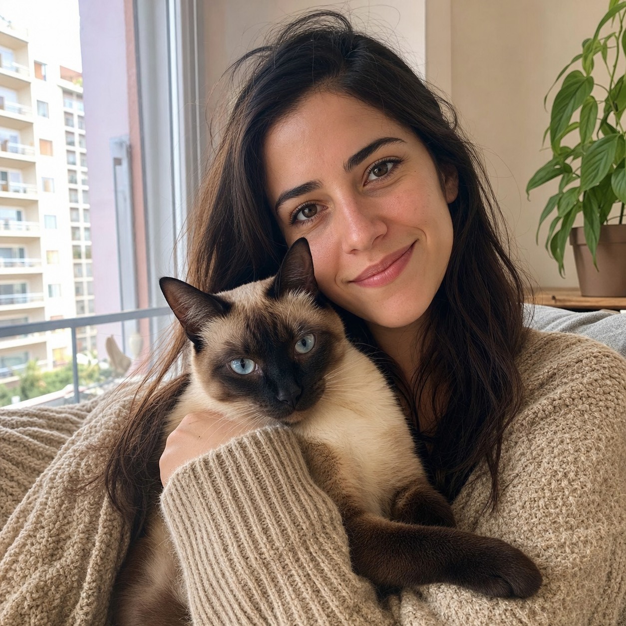 Valentina con su gato siamés